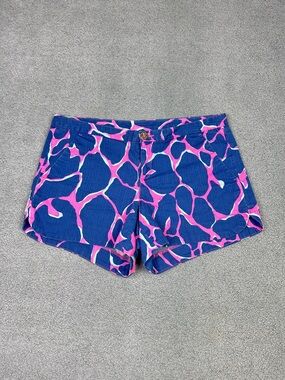 Lilly Pulitzer Adie Shorts Womens 2 Blue Tiki Pink Cotton Abstract Beach